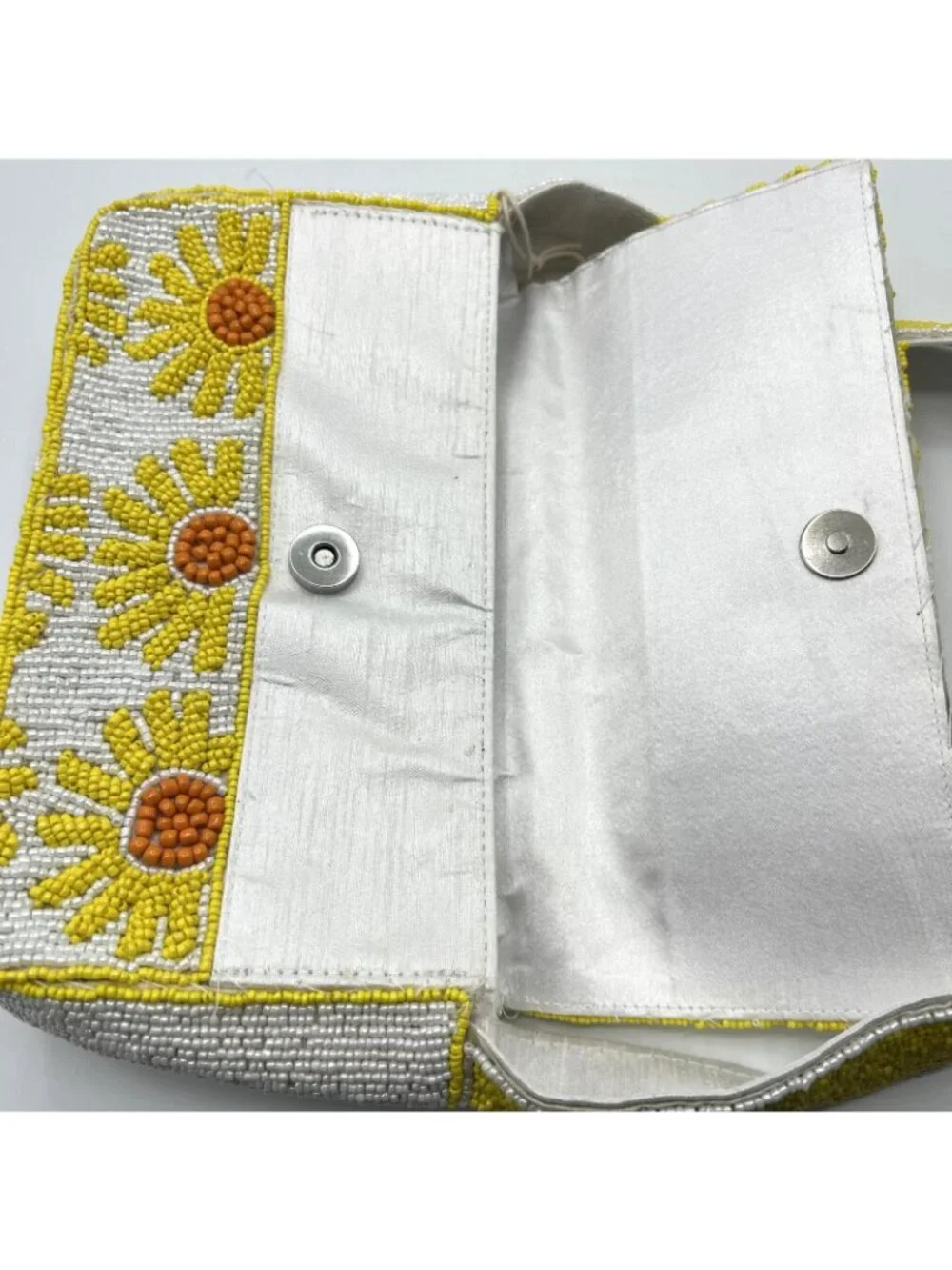 SOL and MER Beaded Sunflower Daisy Floral Baguette Bag Purse Yellow NWT Viral